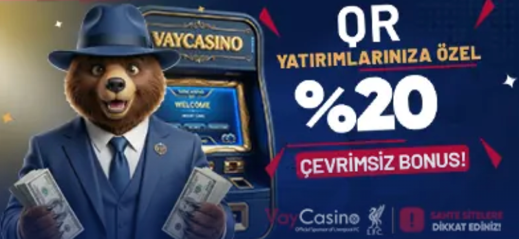 Vaycasino %20 QR yatırım bonusu kampanya görseli: QR ile özel, çevrimsiz bonus vurgusu