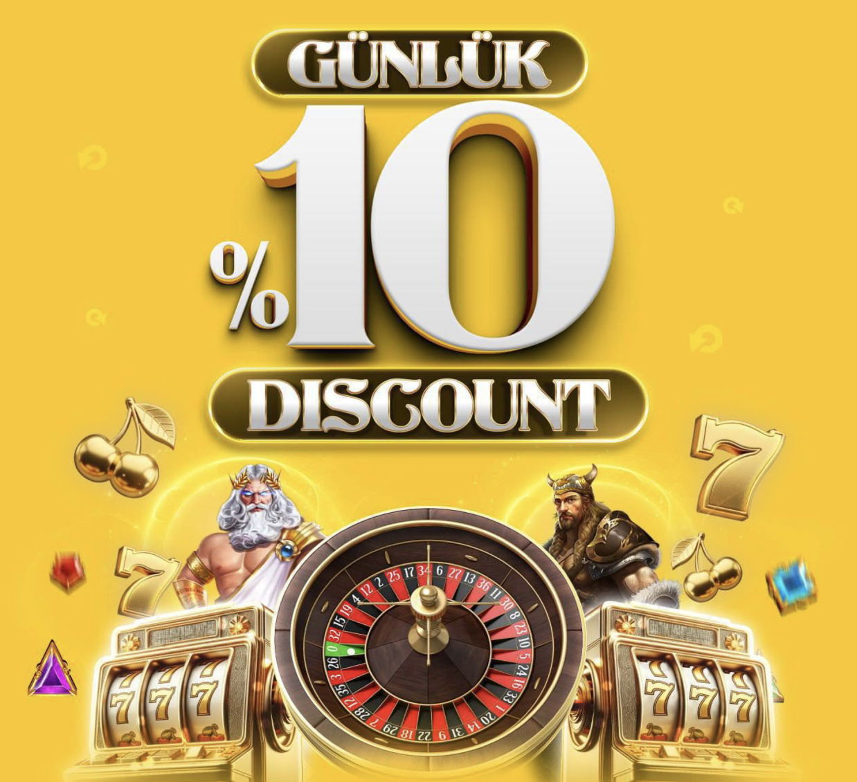 Norabahis günlük %10 çevrimsiz kayıp bonusu — GÜNLÜK ve DISCOUNT vurgulu casino temalı promosyon görseli