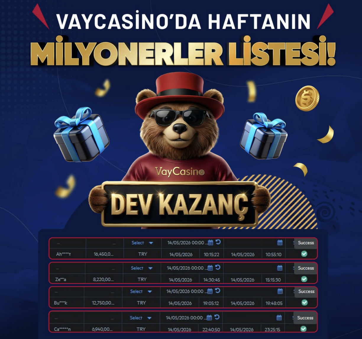VayCasino milyonerler listesi kampanyası