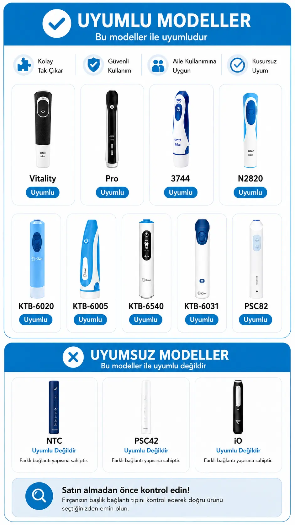 Uyumlu ve uyumsuz diş fırçası modelleri mobil