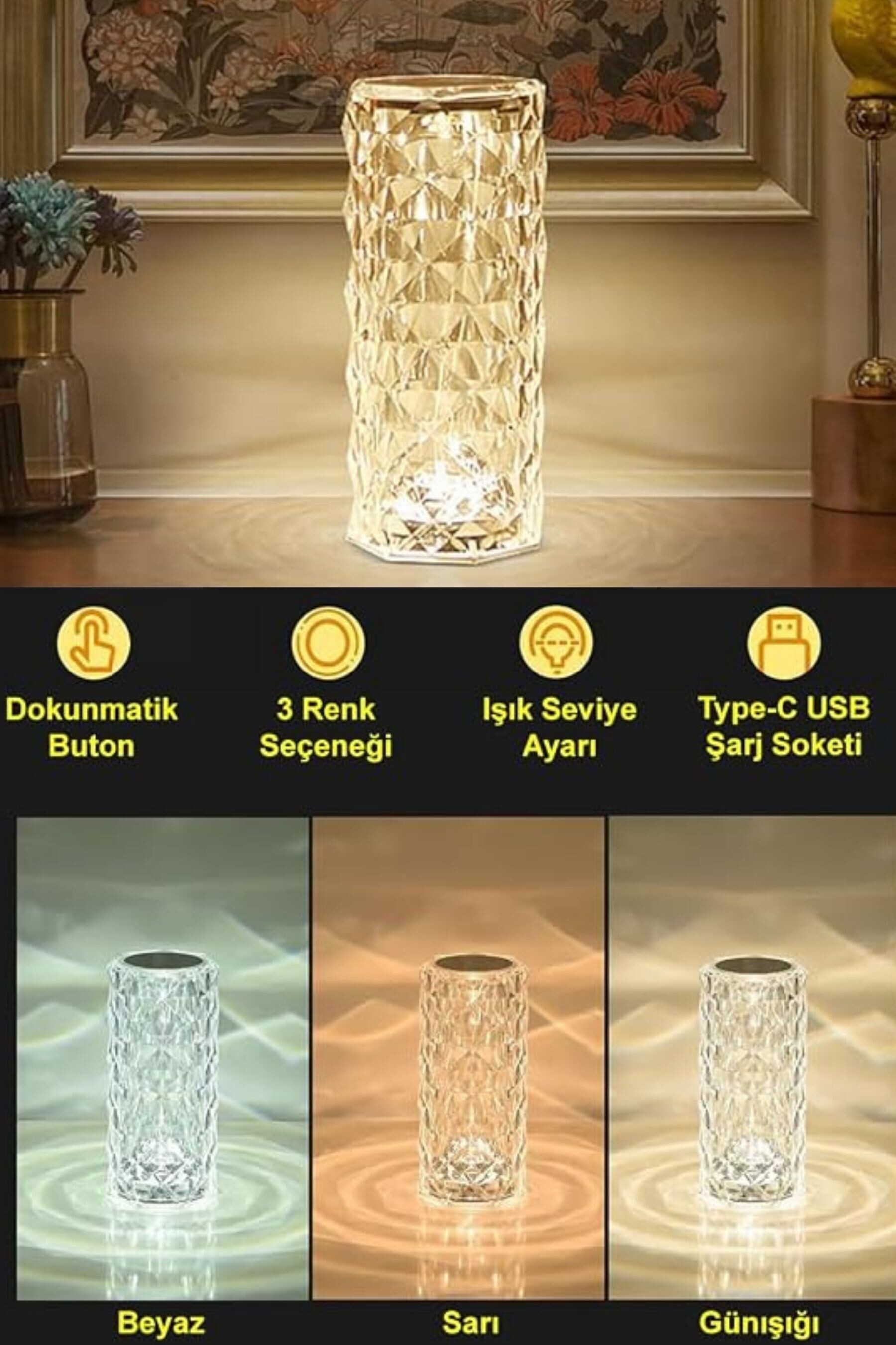 Greentech Dokunmatik 3 Renk USB Kablolu LED Masa Lambası GT-CL15