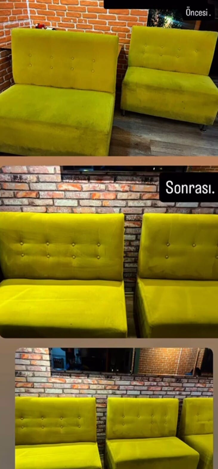 Sarı Koltuk Yıkama Öncesi Sonrası