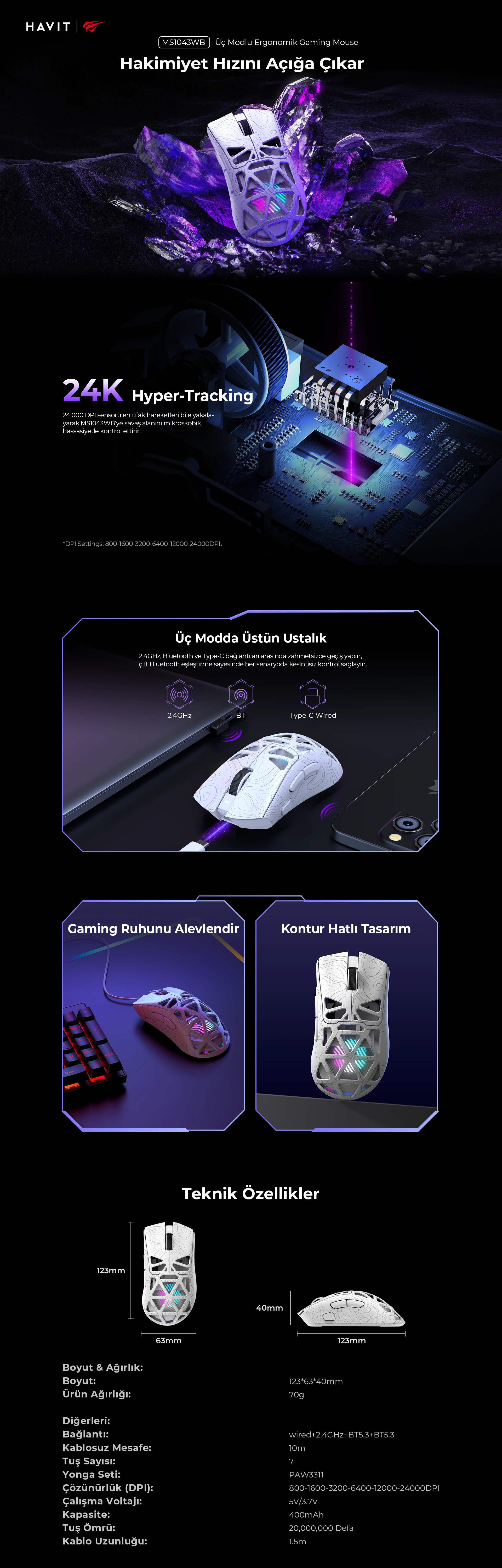 Havit Gamenote MS1043B RGB Gaming Oyuncu Mouse