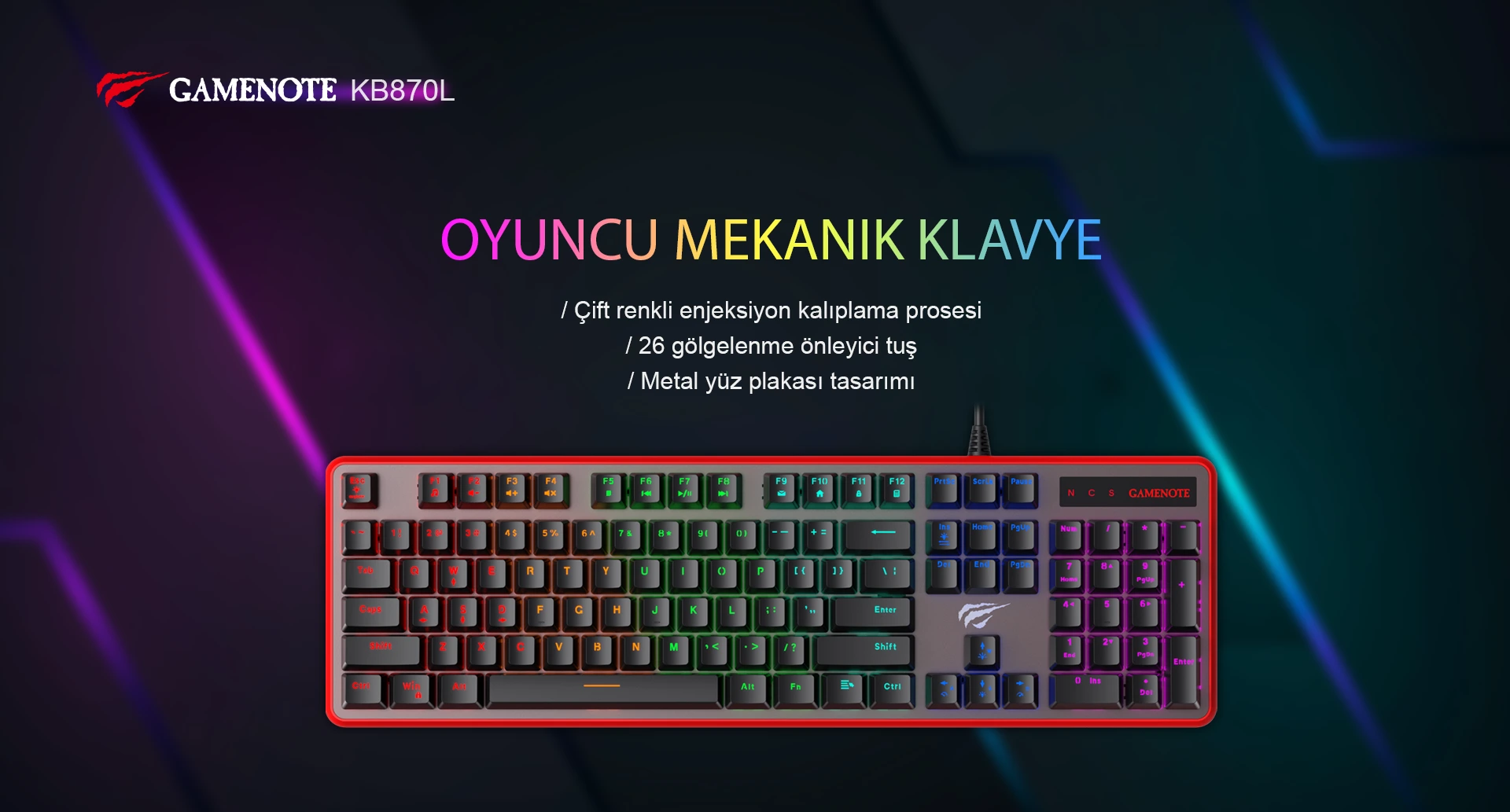 Havit Gamenote KB870L RGB Backlit Gaming Mekanik Klavye Blue Switch - Beyaz