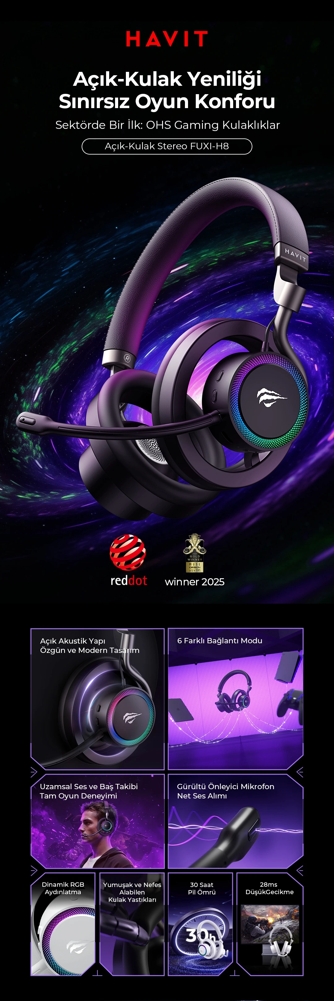 Havit Gamenote Fuxi-H8 gaming oyuncu kulaklığı genel görünüm