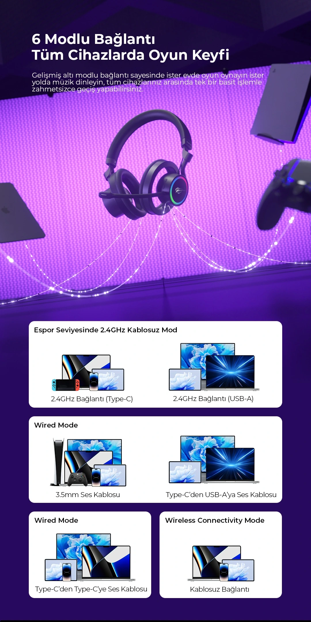 Havit Gamenote Fuxi-H8 dinamik RGB ışıklı oyuncu kulaklığı tasarımı