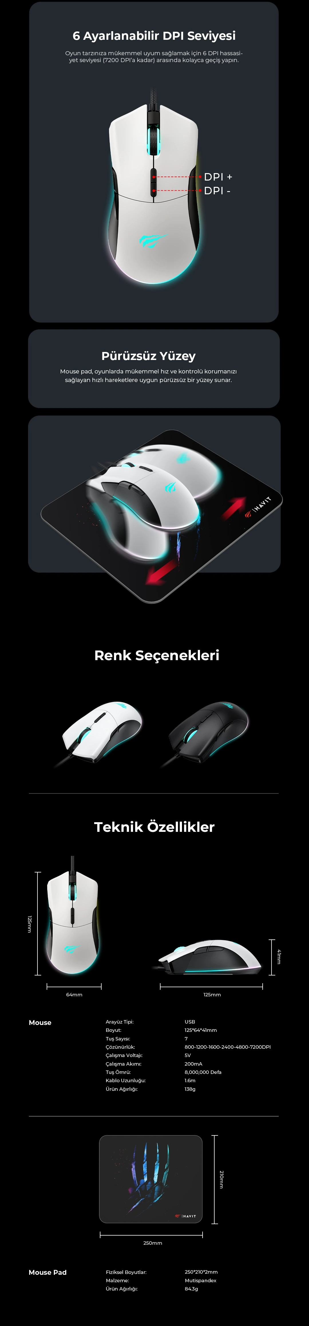 Havit Gamenote MS1037CM RGB Gaming Mouse Teknik Özellikleri ve Detayları